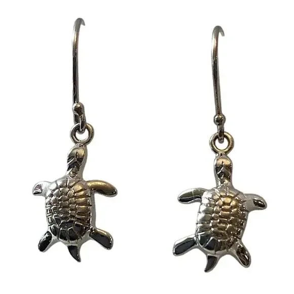 Sea Turtle 1/2 Inch Sterling Silver .925 Dangle Earrings - Picture 8 of 10